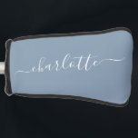 Elegant Stusty Blue Script Modern Name Persoonlijk Golfheadcover<br><div class="desc">Elegant Dusty Blue Script Name Personalized Golf Head Hoesje</div>