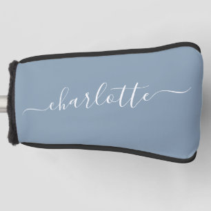 Elegant Stusty Blue Script Modern Name Persoonlijk Golfheadcover