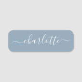 Elegant Stusty Blue Script Modern Name Persoonlijk Naamplaatje (Voorkant)