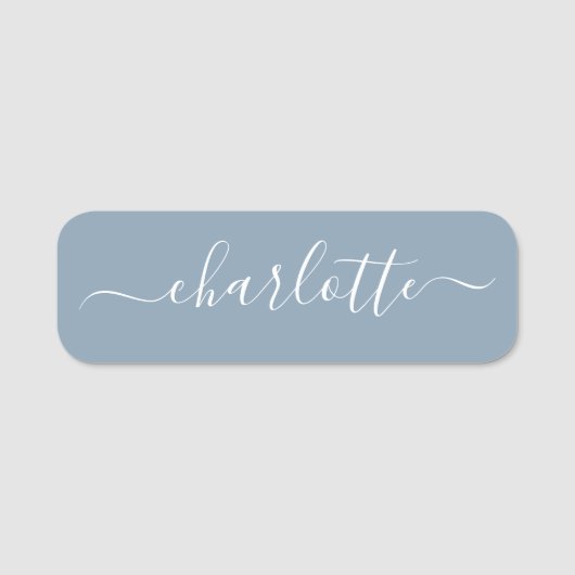 Elegant Stusty Blue Script Modern Name Persoonlijk Naamplaatje (Voorkant)