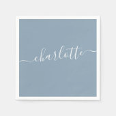Elegant Stusty Blue Script Modern Name Persoonlijk Servet (Voorkant)
