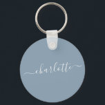 Elegant Stusty Blue Script Modern Name Persoonlijk Sleutelhanger<br><div class="desc">Elegant Dusty Blue Script Name Personalized Sleutelhanger</div>