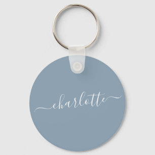 Elegant Stusty Blue Script Modern Name Persoonlijk Sleutelhanger