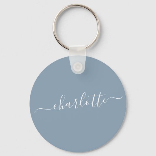 Elegant Stusty Blue Script Modern Name Persoonlijk Sleutelhanger (Voorkant)