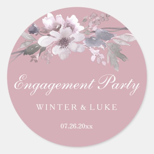 Elegant Stusty Pink Floral Engagement Party Ronde Sticker (Voorkant)