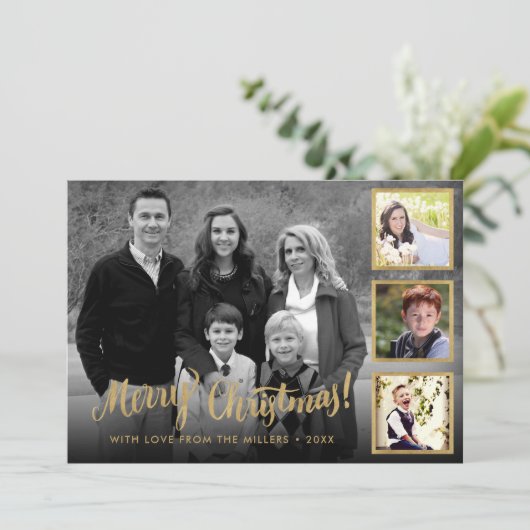 Elegant Styish Gold Merry-kerstcollage Feestdagenkaart (Staand voorkant)