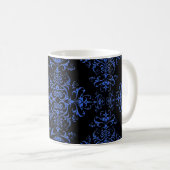 Elegant  Style Damask Blue Black Koffiemok (Voorkant rechts)