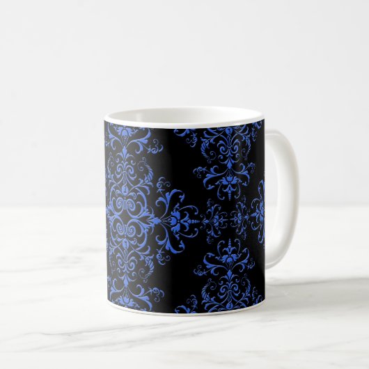 Elegant  Style Damask Blue Black Koffiemok (Voorkant rechts)