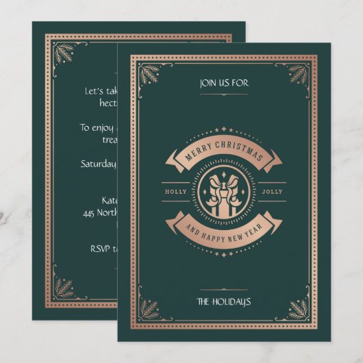 Elegant  Style Hunter Green-kerstfeest Kaart (Voorkant / Achterkant)