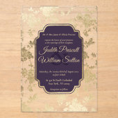 Elegant Style Tolopea Purple Gold Floral Wedding Acryl Uitnodigingen (Voorkant)