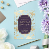 Elegant Style Tolopea Purple Gold Floral Wedding Acryl Uitnodigingen (Insitu (Huwelijk))