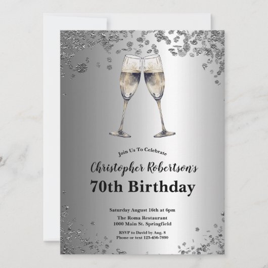 Elegant Stylish Black and Silver 70th Birthday Kaart (Voorkant)