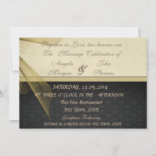 Elegant Stylish Black Damask Wedding Invitation Kaart (Voorkant)