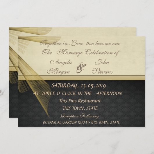 Elegant Stylish Black Damask Wedding Invitation Kaart (Voorkant / Achterkant)