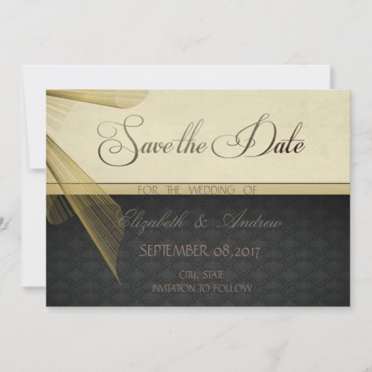 Elegant Stylish Black Damask Wedding Save the date (Voorkant)