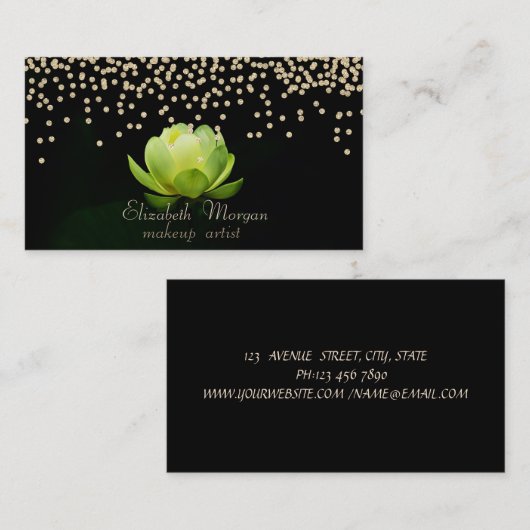 Elegant Stylish Black Diamonds Green Lotus Visitekaartje (Voorkant / Achterkant)