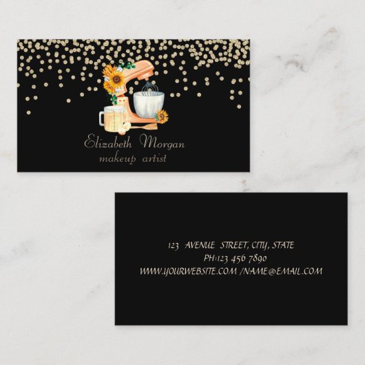 Elegant Stylish Black Diamonds Mixer Sunflower Visitekaartje (Voorkant / Achterkant)