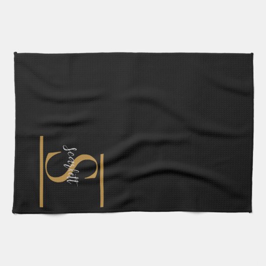 Elegant Stylish Black Gold Monogram Script Name Theedoek (Horizontaal)