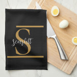 Elegant Stylish Black Gold Monogram Script Name Theedoek<br><div class="desc">Elegante Stijlvolle Zwart Goud Monogram Script Naam Keuken Handdoek. Personaliseer dit met naam en initialen.</div>