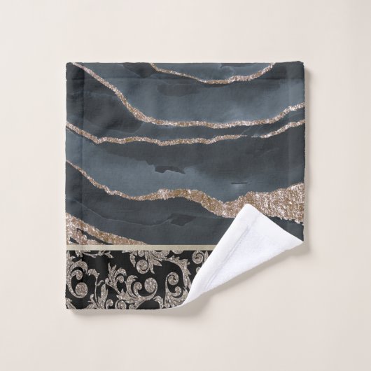 Elegant Stylish Black Gold Swirls Marble Bad Handdoek (Wasdoekje)