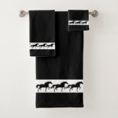 Elegant, Stylish Black Horses Silhouettes on Black Bad Handdoek (Insitu)