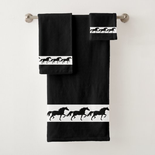 Elegant, Stylish Black Horses Silhouettes on Black Bad Handdoek (Insitu)