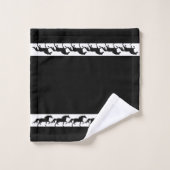 Elegant, Stylish Black Horses Silhouettes on Black Bad Handdoek (Wasdoekje)