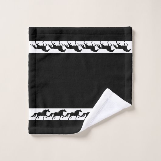 Elegant, Stylish Black Horses Silhouettes on Black Bad Handdoek (Wasdoekje)