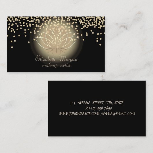 Elegant Stylish Black Shiny Diamonds Lotus Visitekaartje (Voorkant / Achterkant)