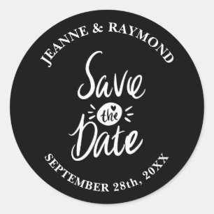 Elegant Stylish Black Wedding Save the date Ronde Sticker
