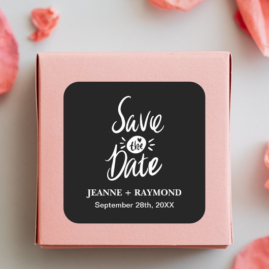 Elegant Stylish Black Wedding Save the date Vierkante Sticker