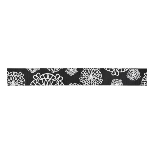 Elegant Stylish Black & White Mandala Flowers Grosgrain Lint (Voorkant)