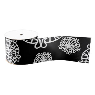 Elegant Stylish Black & White Mandala Flowers Grosgrain Lint
