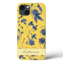 Elegant Stylish Blue Flowers Mustard Yellow Floral