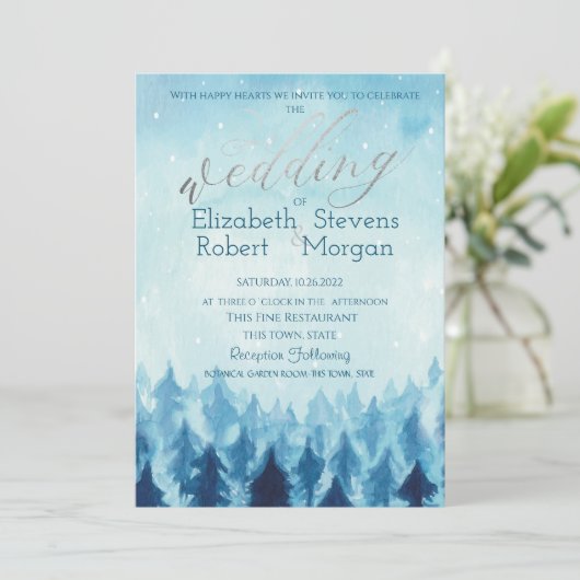 Elegant Stylish Blue Forest Pine Treding Wedding Kaart (Staand voorkant)