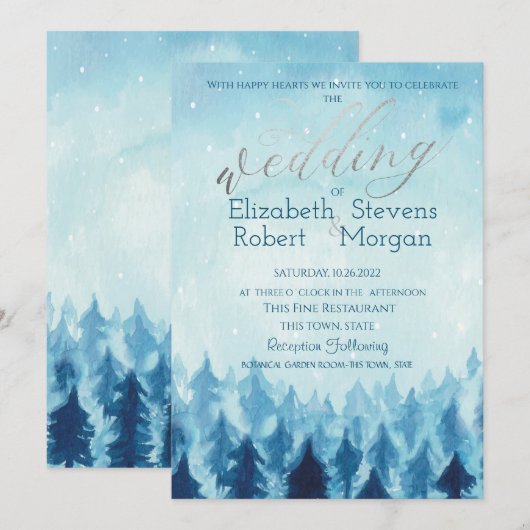 Elegant Stylish Blue Forest Pine Treding Wedding Kaart (Voorkant / Achterkant)