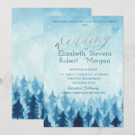 Elegant Stylish Blue Forest Pine Treding Wedding Kaart