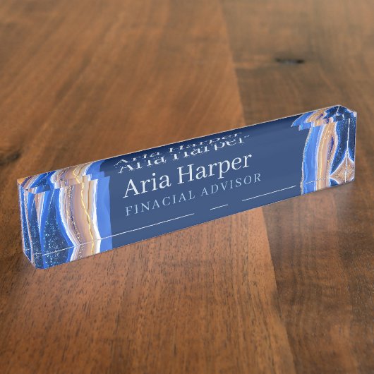 Elegant Stylish Blue Geode Glitter Agate Desk Nam Naambordje (Zijkant)