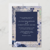 Elegant Stylish Blue Honeycomb Floral Wedding Kaart (Voorkant)