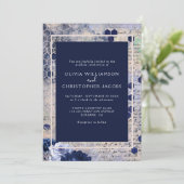 Elegant Stylish Blue Honeycomb Floral Wedding Kaart (Staand voorkant)
