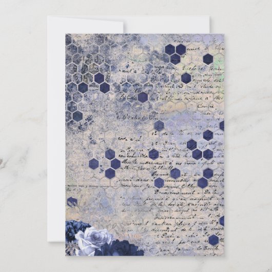 Elegant Stylish Blue Honeycomb Floral Wedding Kaart (Achterkant)