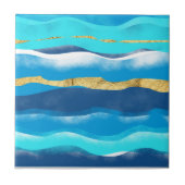 Elegant Stylish Boho Ocean Waves Blue Gold Foil Tegeltje (Voorkant)