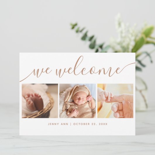 Elegant Stylish Calligraphy 4 Photo Baby Shower Bedankkaart (Staand voorkant)