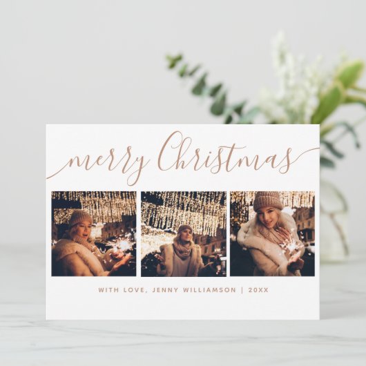 Elegant Stylish Calligraphy 4 Photo Christmas Feestdagenkaart (Staand voorkant)