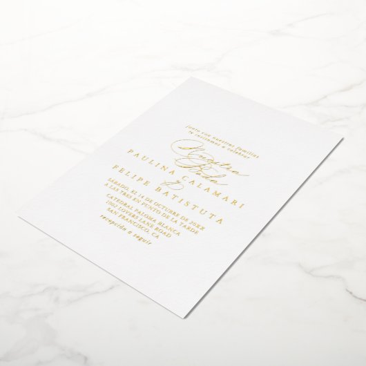 Elegant Stylish Calligraphy Nuestra Boda Gold Folie Uitnodiging (Gedraaid)