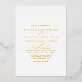 Elegant Stylish Calligraphy Spain Wedding Gold Folie Uitnodiging