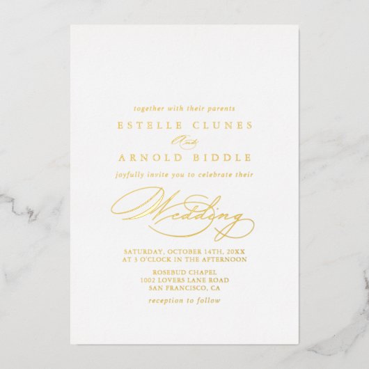 Elegant Stylish Calligraphy Wedding Gold Folie Uitnodiging (Voorkant)