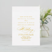 Elegant Stylish Calligraphy Wedding Gold Folie Uitnodiging (Staand Voorkant)