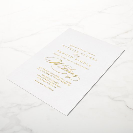 Elegant Stylish Calligraphy Wedding Gold Folie Uitnodiging (Gedraaid)