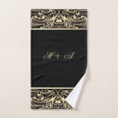 Elegant Stylish Chic Black Gold Swirls Monogram Bad Handdoek (Handdoek)